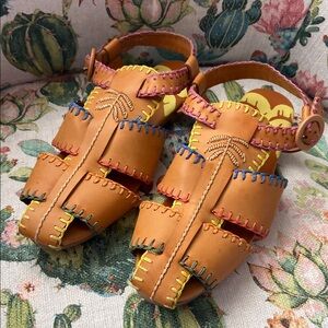 FARM Rio Leather Sandals Huaraches Palm Tree 38 7/8 EUC